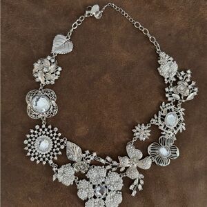 White House Black Market Silver Floral Necklace